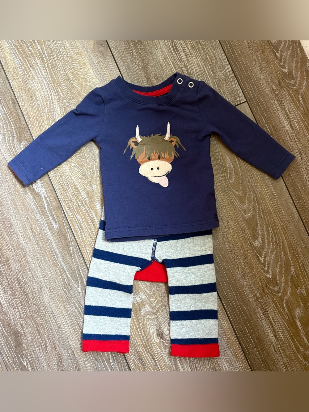 Blade & Rose Highland Cow Baby Outfit Set 0–6M Navy Striped Leggings
